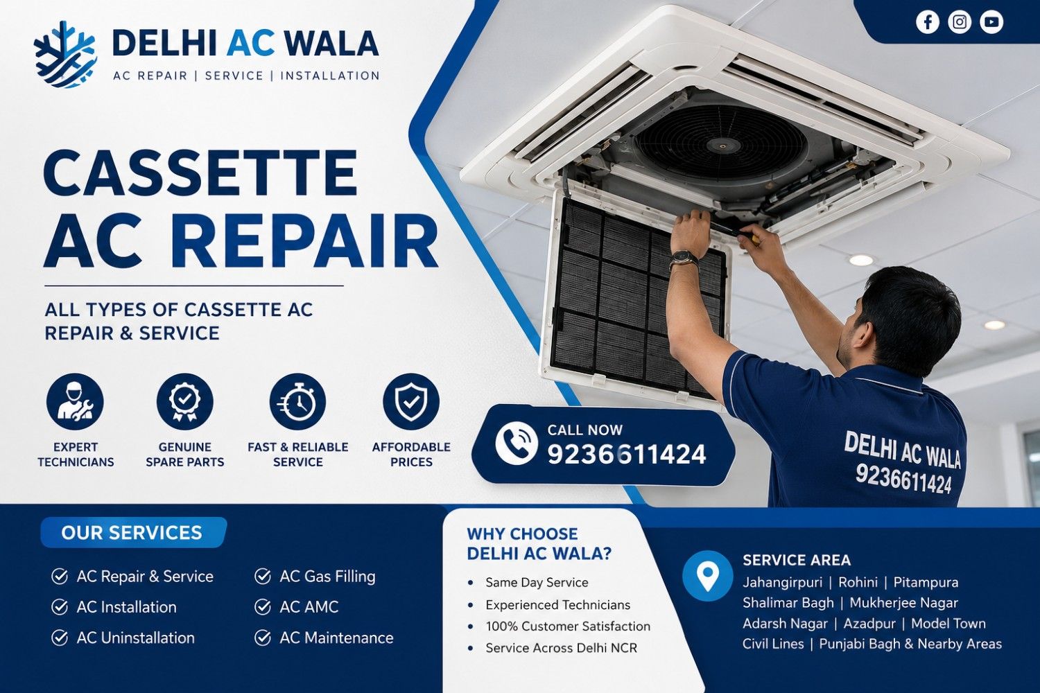 Best Cassette AC Repair Service in Delhi Near By Area | Delhi AC Wala Cassette AC Repair Service in Delhi by Delhi AC Wala – Installation, Gas Filling & Maintenance